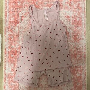 Skims Cherry Print Pink Pajama Set